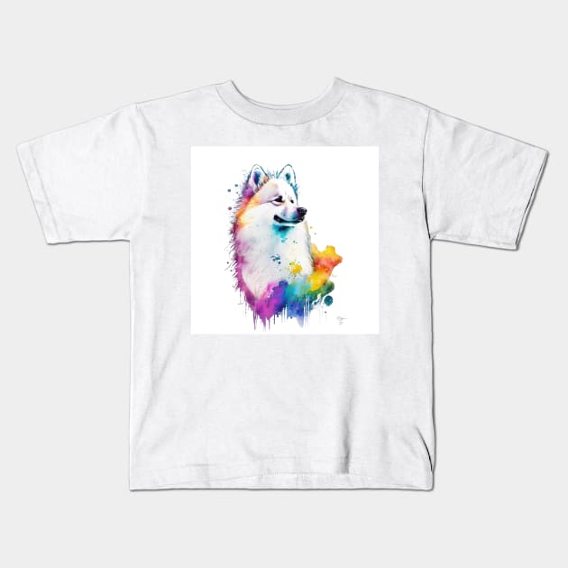 American Eskimo Dog In Watercolor & Pen Kids T-Shirt by Oldetimemercan